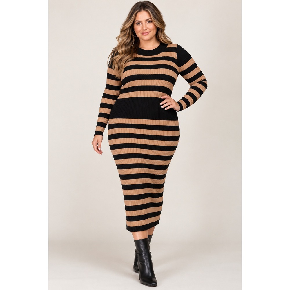 Gabrielle Union Sweater Dress Womens XXL Dark Academia Ribbed Striped Midi Knit